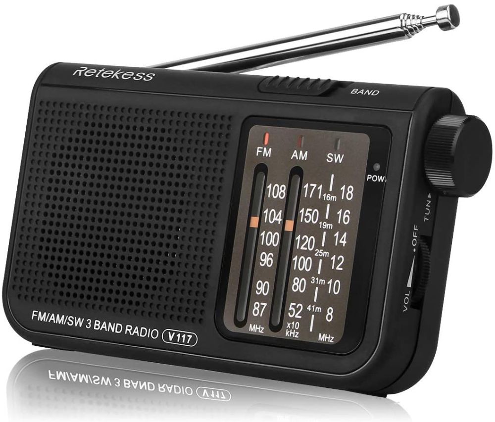 Retekess V117 Radio Portable Transistor Batterie Radio FM AM SW Radio de Poche avec Grande Molette (Noir) 