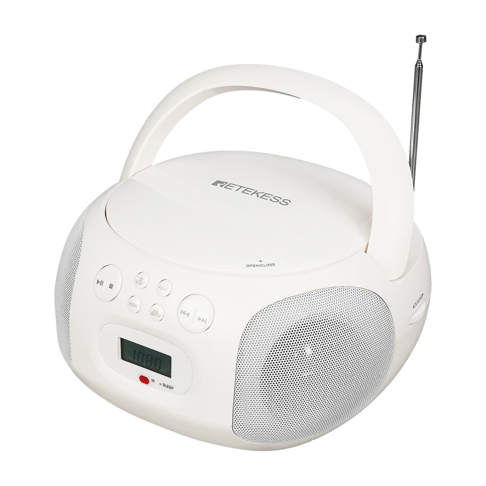 Retekess TR636 Portable Lecteur CD, Bluetooth,FM AM Radio,entrée USB,Home Audio Boombox avec télécommande Radio, Utilisation Simple pour Personnes Agées (Blanc)