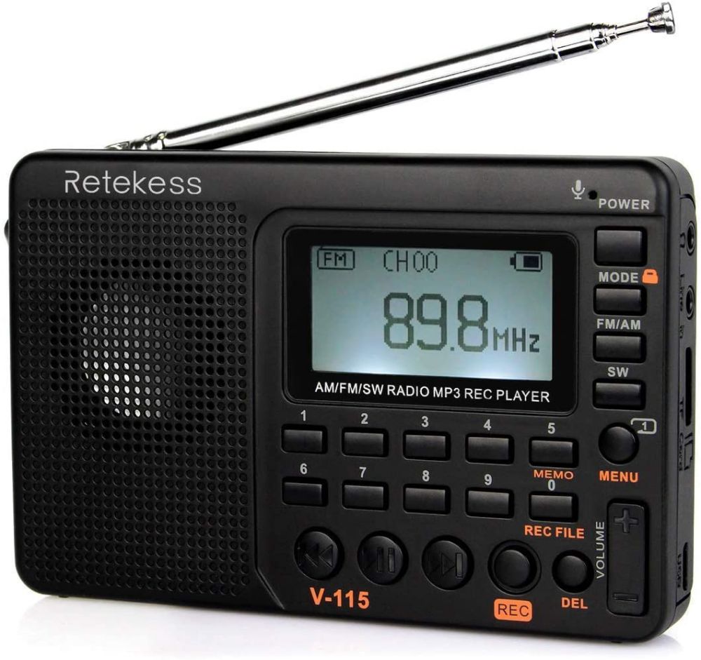 Retekess V115 Radio Portable AM FM Radio avec Radio à Ondes Courtes Transistor Lecteur MP3 (Noir) 