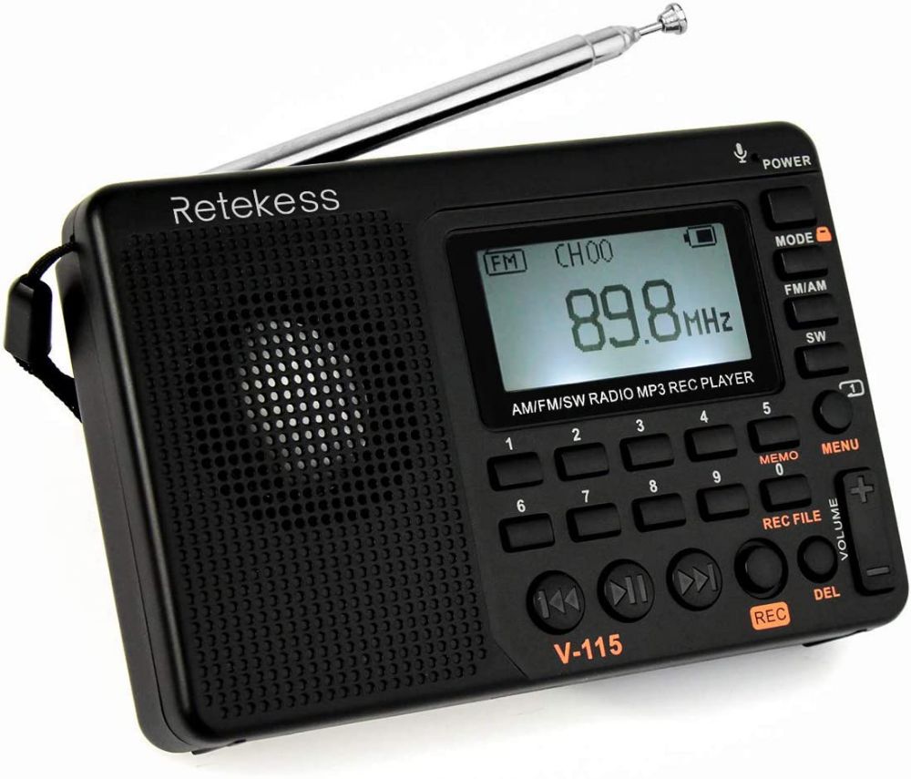 Retekess V115 Radio Portable AM FM Radio avec Radio à Ondes Courtes Transistor Lecteur MP3 (Noir) 