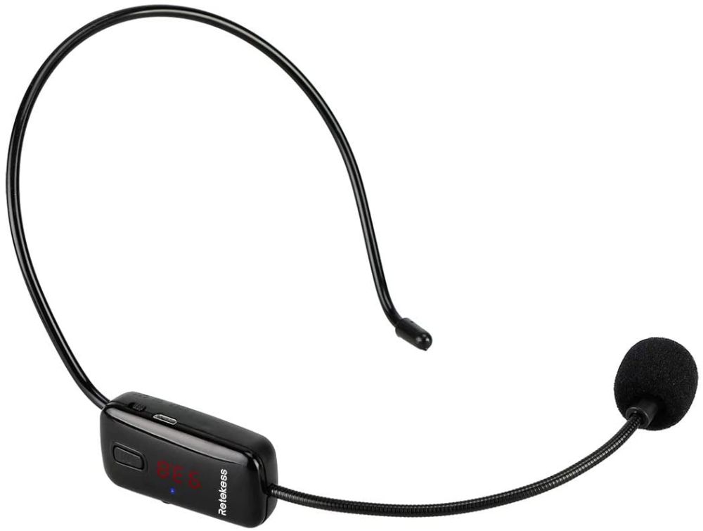 Retekess TR503 Microphone sans Fil Haut-Parleur FM Micro Serre Tête sans Fil avec Batterie Rechargeable Système Audio pour Réunions Simultanées Enseignement et Système de Guide Touristique
