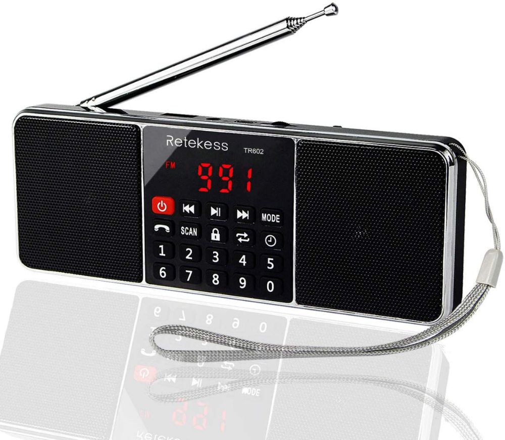 Retekess TR602 Radio Stéréo AM FM Portable avec Lecteur MP3 sans Fil Haut-Parleur Entrée AUX Support Carte TF Clé USB Minuterie de Sommeil(Noir) 