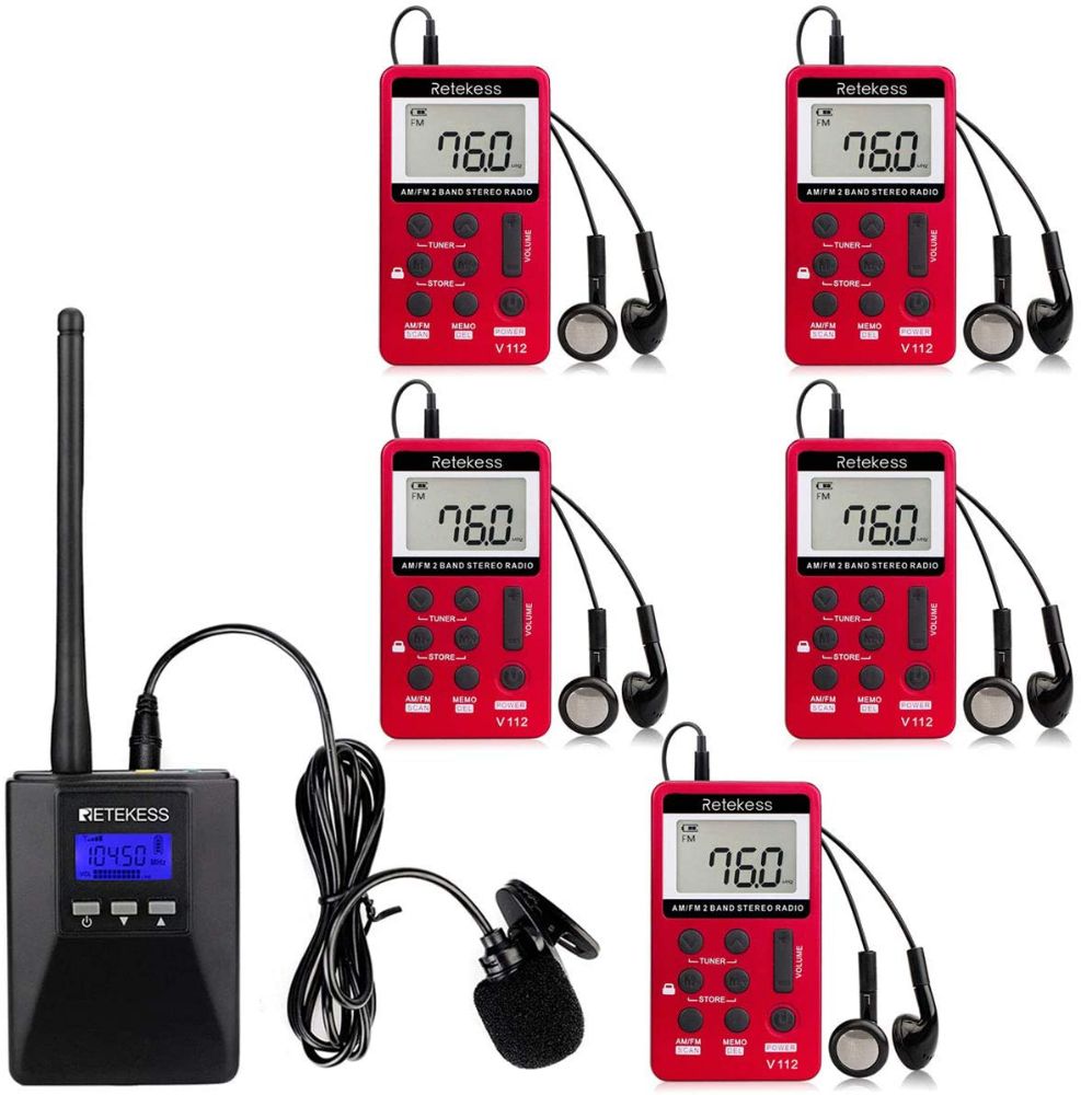 Retekess Système de Guide Touristique 1 Emetteur TR506 et 5 Récepteurs V112 pour Interprétation Simultanée 