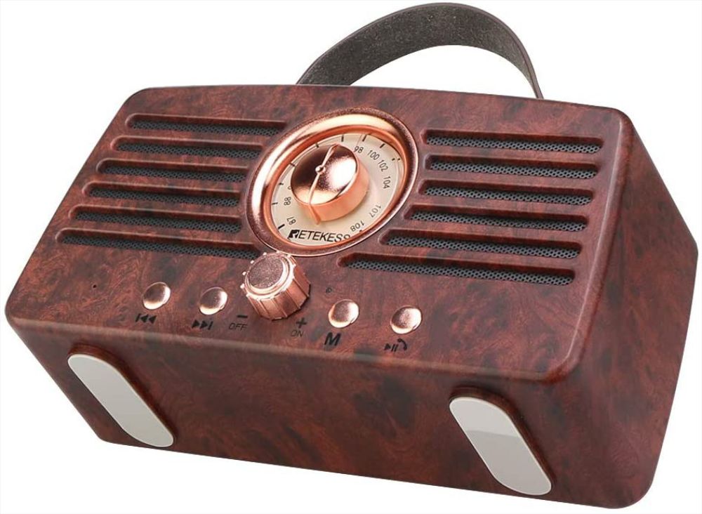 Retekess TR607 Radios Vintage Radio Rétro avec Bluetooth sans Fil FM Radio avec 1500mAh Batterie Rechargeable Double Haut-Parleur MP3 Lecteur 