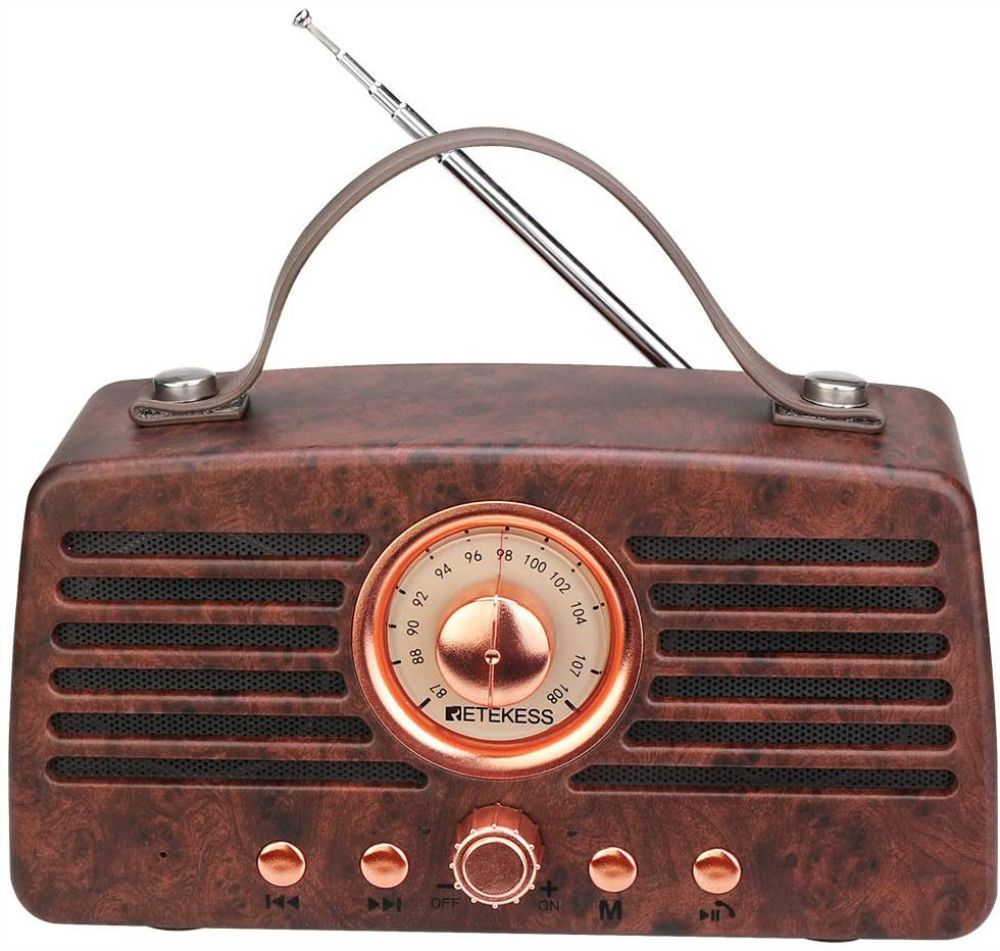 Retekess TR607 Radios Vintage Radio Rétro avec Bluetooth sans Fil FM Radio avec 1500mAh Batterie Rechargeable Double Haut-Parleur MP3 Lecteur 