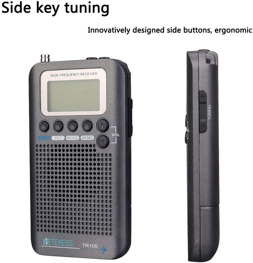 Retekess TR105 Radio à Ondes Courtes Portable Récepteur de Bande d'avion FM AM SW CB AIR VHF Radio de Syntonisation Numérique avec Fonction Minuterie et Horloge (Gris)