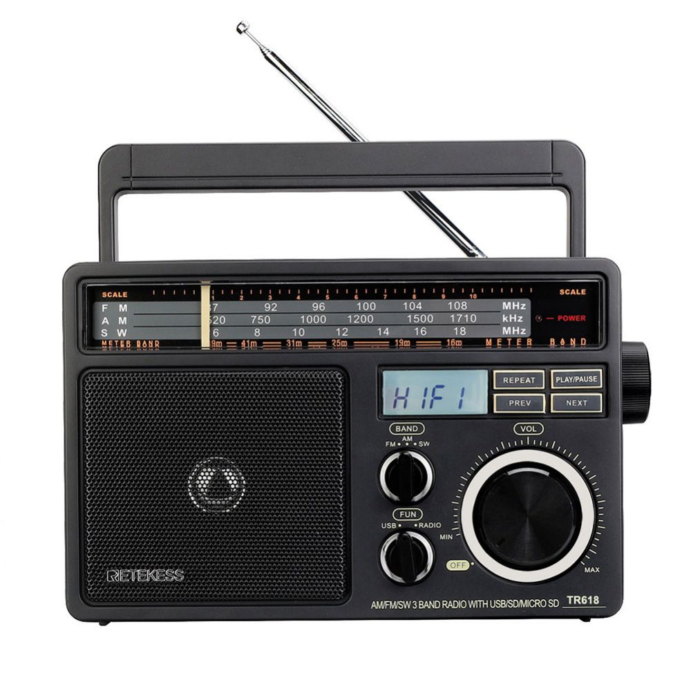Retekess TR618 Radio Portable FM AM SW Radio pour Personnes Âgées, Radio Analogique à Ondes Courtes,Prise en Charge USB, SD/TF Carte,avec Prise de Casque,Alimentation Secteur ou Batterie(Gris Foncé)