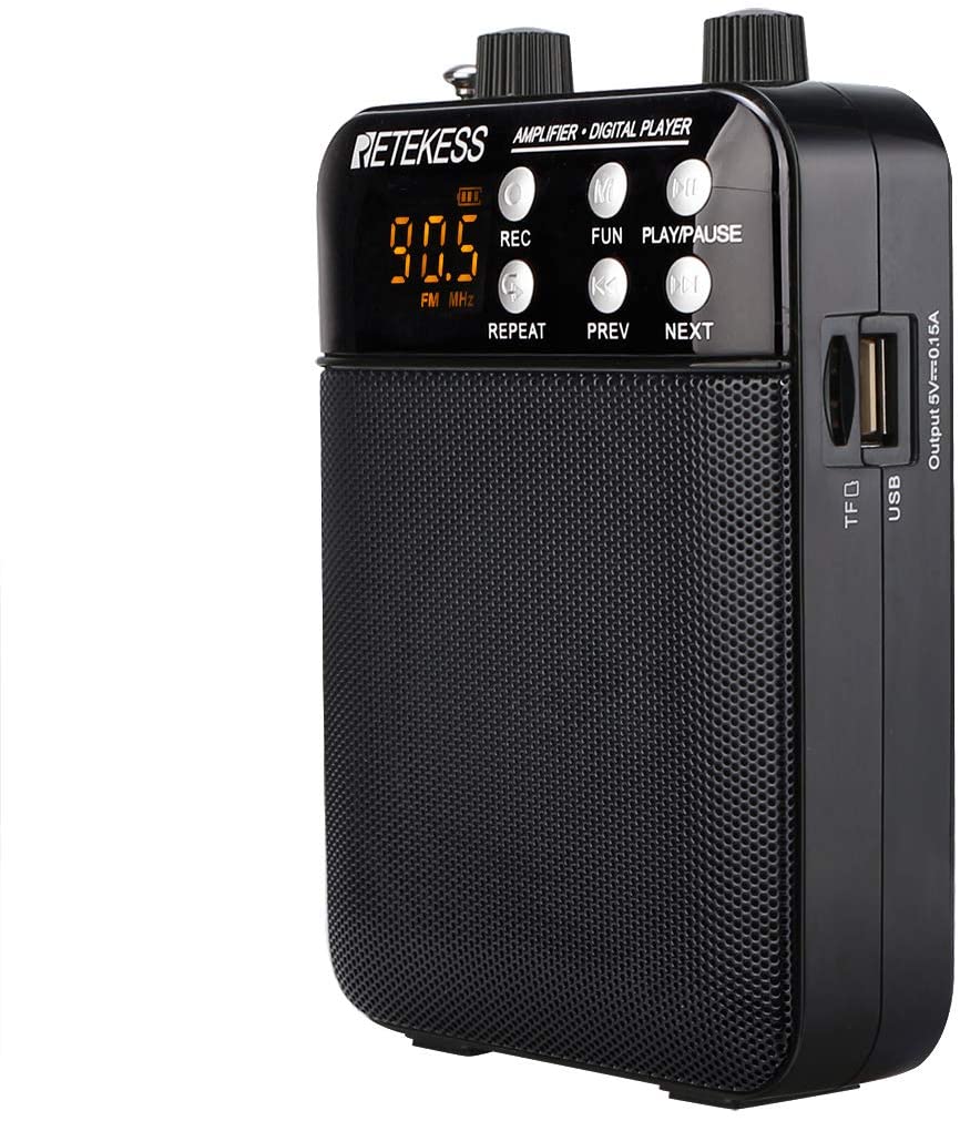 Retekess TR619 Amplificateur de Voix Portable avec Micro filaire  Haut-parleur 1500mAh Rechargeable Support FM/Record/TF/USB/AUX