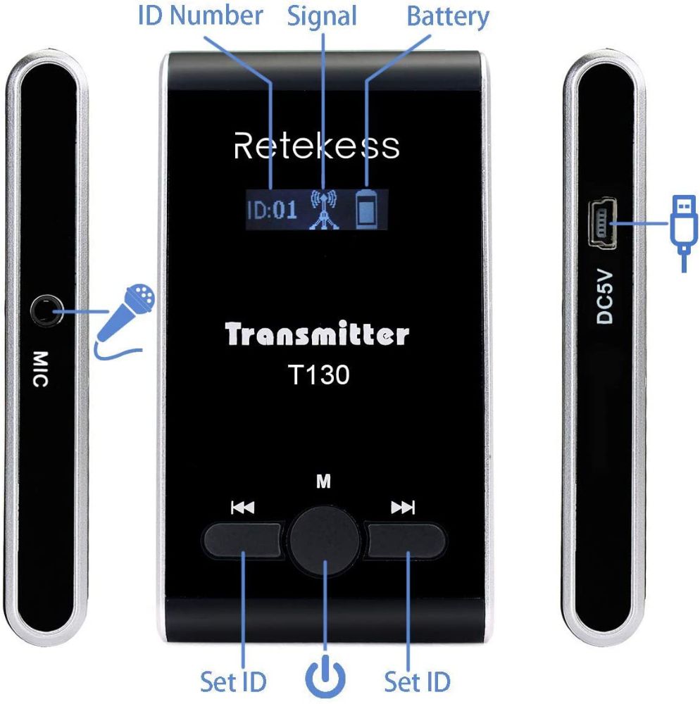 Retekess T130-T131 Système de Guide Touristique Système d’Audio Transmission pour D'usine, Visite Gouvernementale, École, Activités de Groupe Guidées (1 Émetteur et 20 Récepteur)