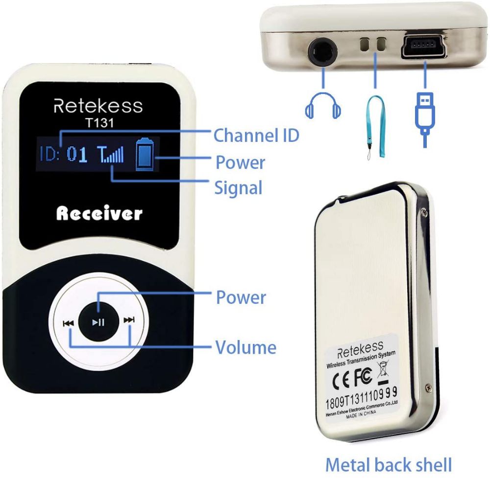 Retekess T131 Récepteurs Compatibles avec Système de Guide Touristique sans Fil T130-T131