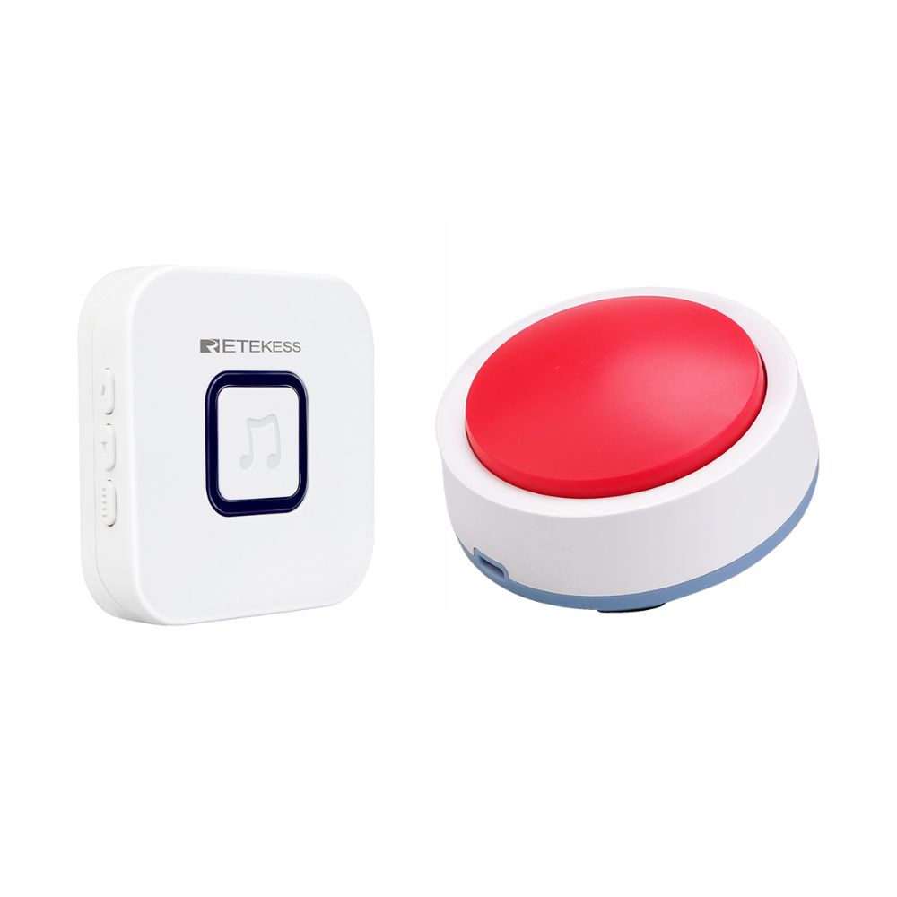 Retekess TH004 Bouton d’Appel d’Urgence Soignant Bouton Rouge Alarme sans Fil 433MHz 52 Sonnerie pour Personnes Âgées