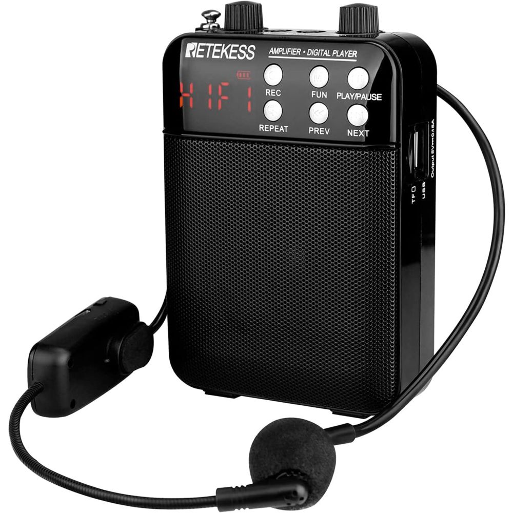 Retekess TR619W Amplificateur de Voix, Système de Sonorisation Portable avec Micro Casque sans Fil, Entrée AUX Enregistrement pour Guides Touristiques, Promoteurs, Conférences