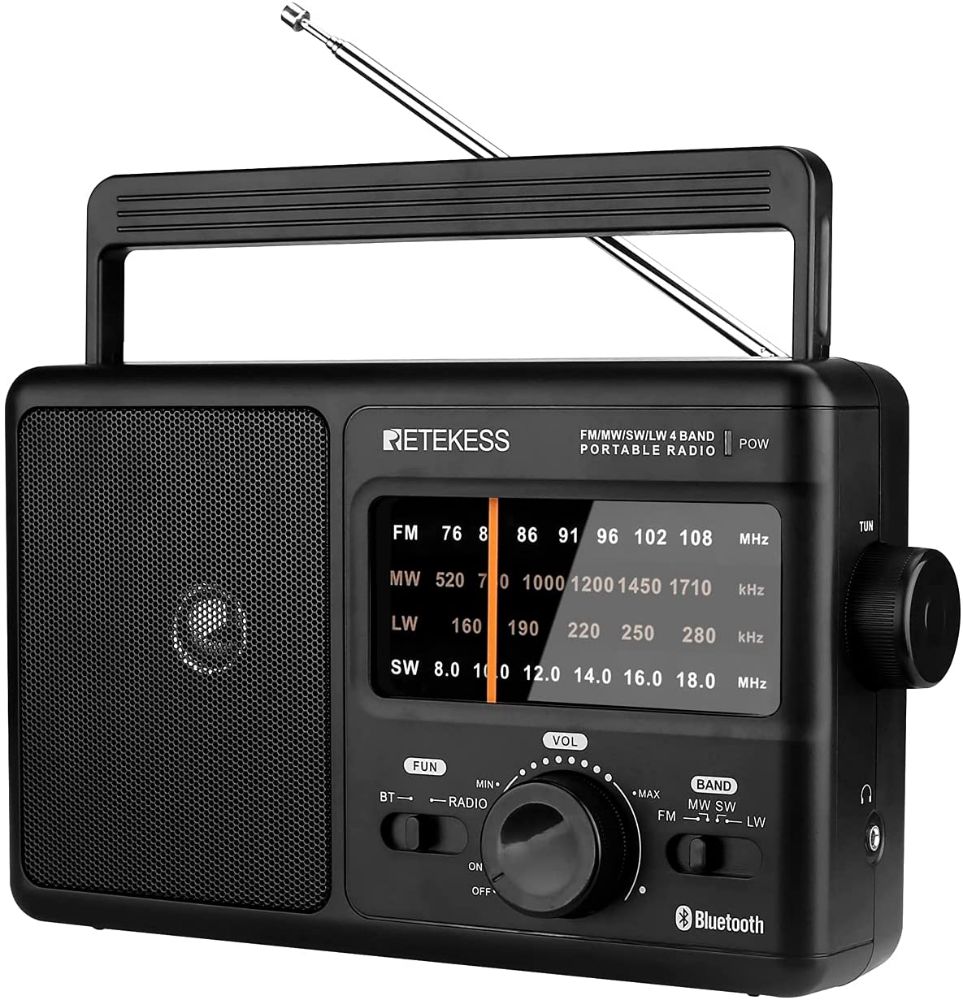 Retekess TR626 AM FM LW Radio à Ondes Courtes, Récepteur Radio Bande Mondiale, Portable Radio de Bureau avec Bluetooth, Alimenté par AC ou D Batteries, Adapté pour Maison (Noir) 