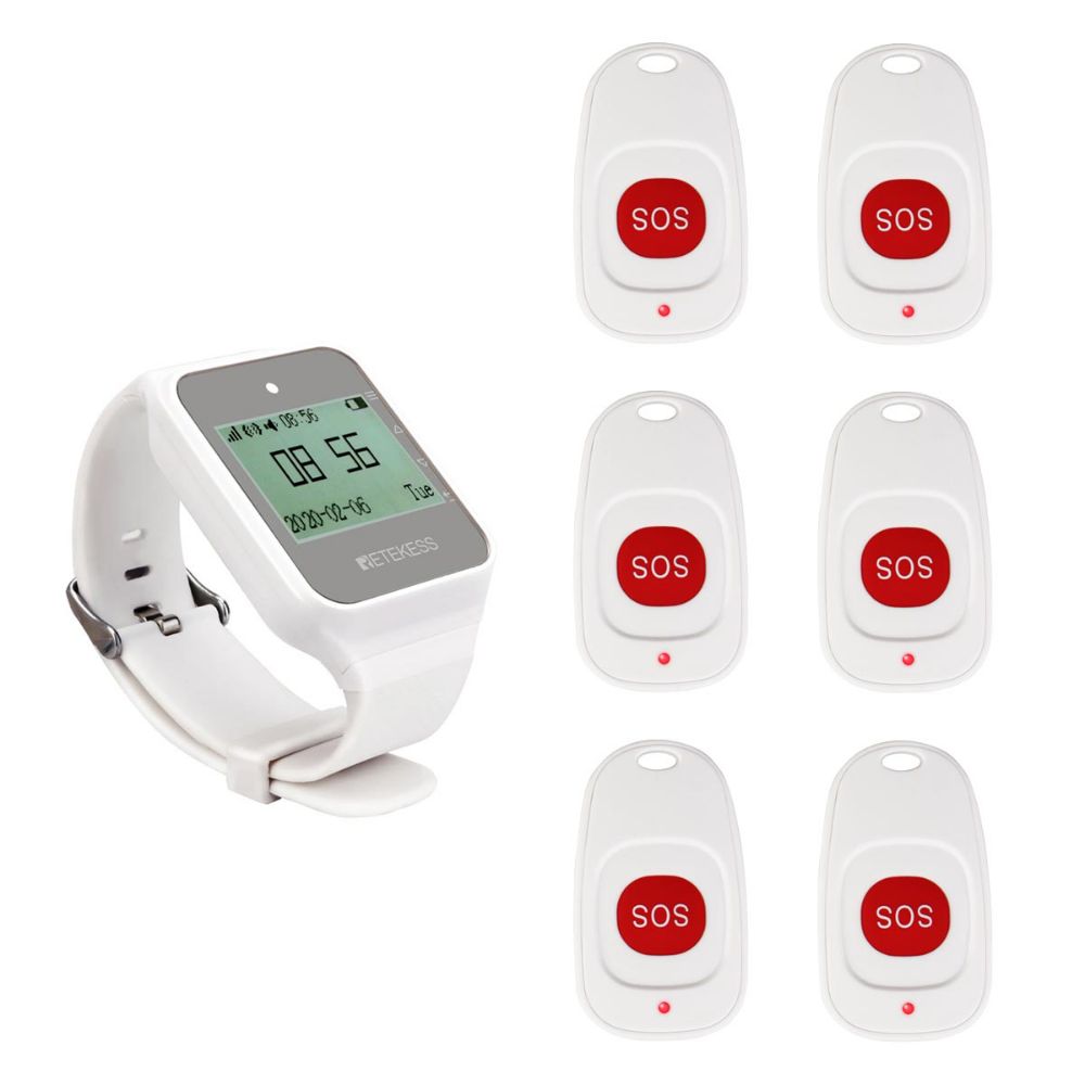 Retekess TD108 Paramédics Pager Récepteur Smartwatch sans Fil Avec TH001 SOS Bouton d'appel infirmière pour patients âgés