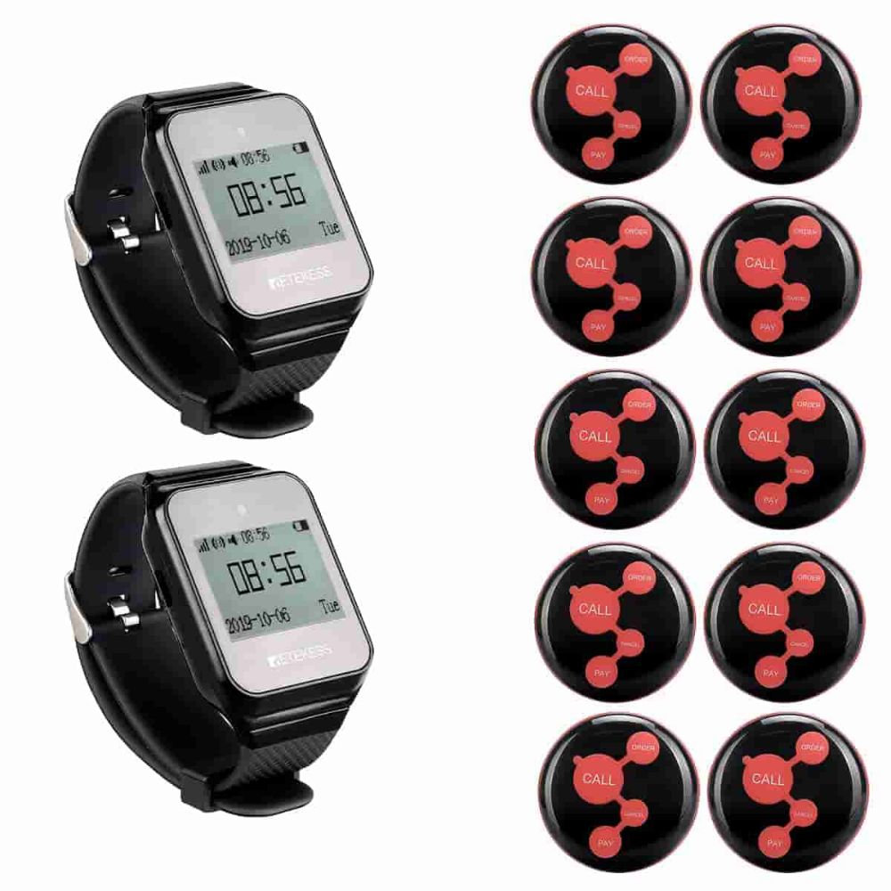 Retekess Bipeur Restaurant TD108 Montres Pager et TD010 Bouton d'Appel Noir pour les Bars, Service de Restaurant