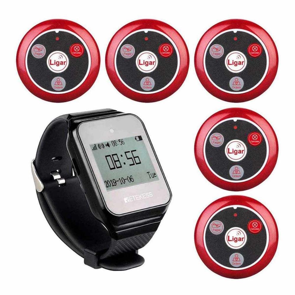 Retekess TD108-T117 Système d’Appel sans Fil Serveur Montre avec 5 Client Boutons