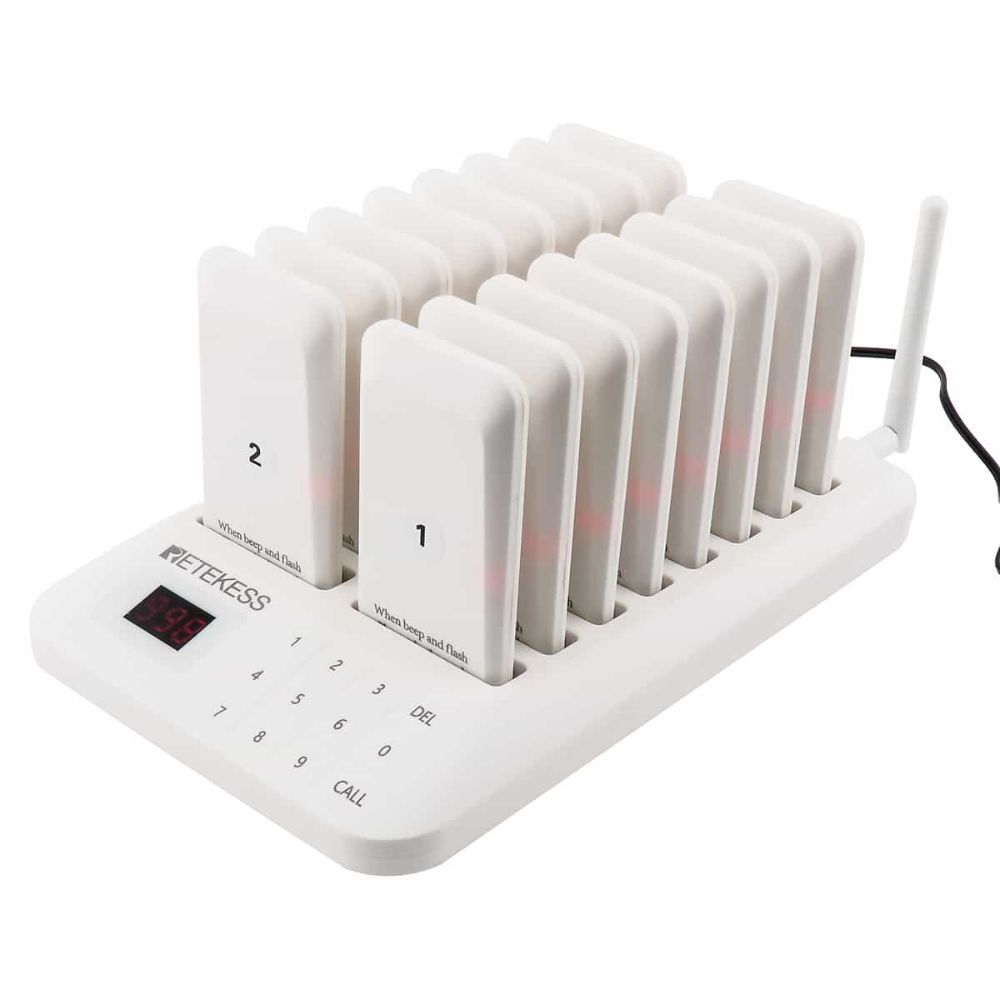 Retekess TD157 Système de Bipeur 20H Mini Système d’Appel sans Fil Écran Tactile Pager Ajoutés Longue Durée de Veille