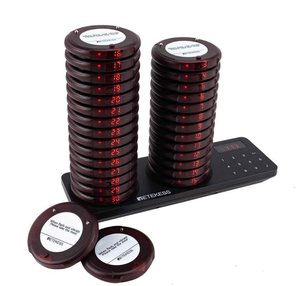 Retekess TD163 Téléavertisseur de Restaurant avec 30 Téléavertisseurs, Système de Radiomessagerie de Grande Capacité, Ensemble Standard