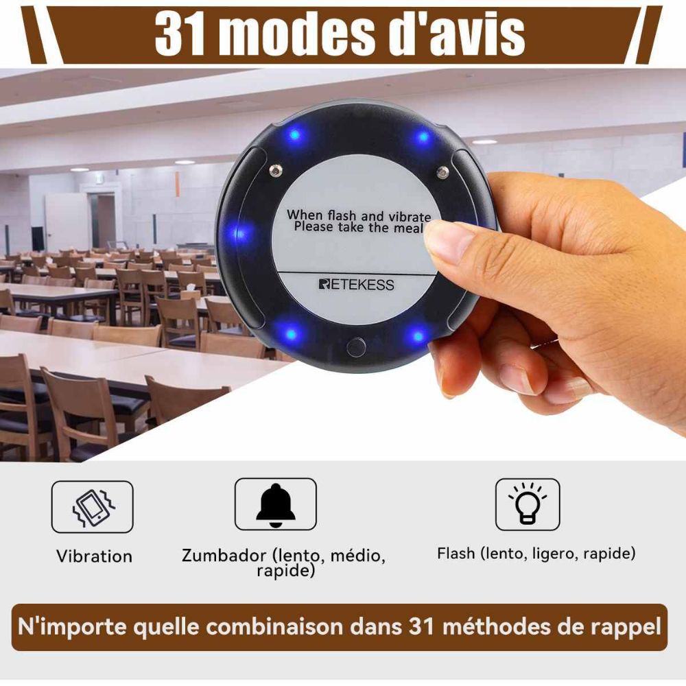 Retekess TD163 Buzzer de Restaurant Sans Fil Amélioré avec 20 Téléavertisseurs Noirs