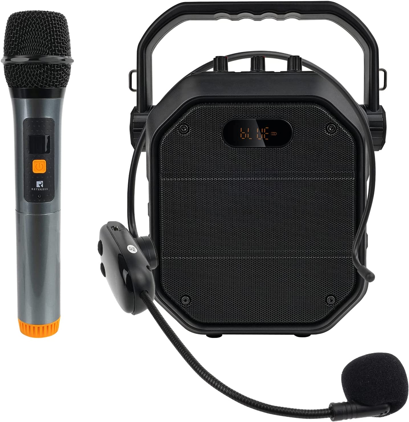 Retekess TC102 Karaoké Machine Haut-Parleur, Portable PA Système, 2  Microphones sans Fil, Support FM Radio, Bluetooth 5.0 et AUX Entrée pour  Discours, Formation, Karaoké, Fête