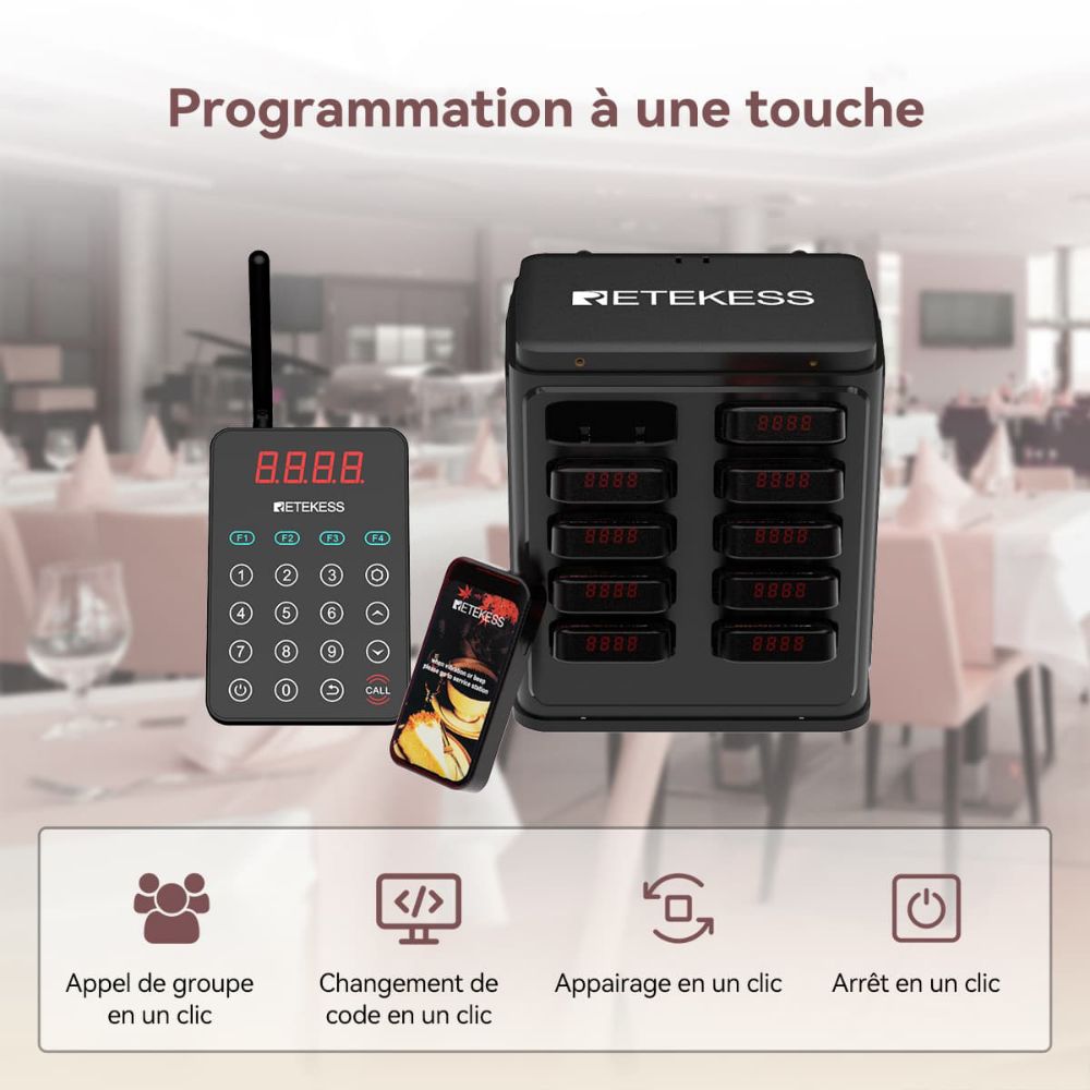 Retekess TD177 Matrice Système de Bipeur Modèle Mural Indépendant Amélioré Programmation en un Clic Bipper Restaurant pour, Hôtel, Campings, Bar