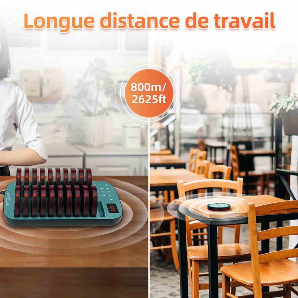 Retekess TD167F Système de Paging 800m Longue Distance Beeper Pour les Restaurants, Food Truck, Café