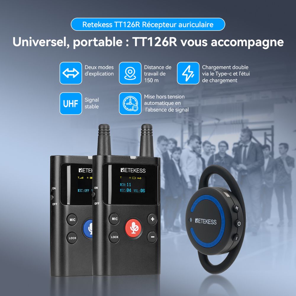 Récepteur D'oreillette pour Guide Touristique TT126R en Conjonction avec le Système de Guide Touristique TT126 pour le Tourisme, la Visite D'usine, la Conférence
