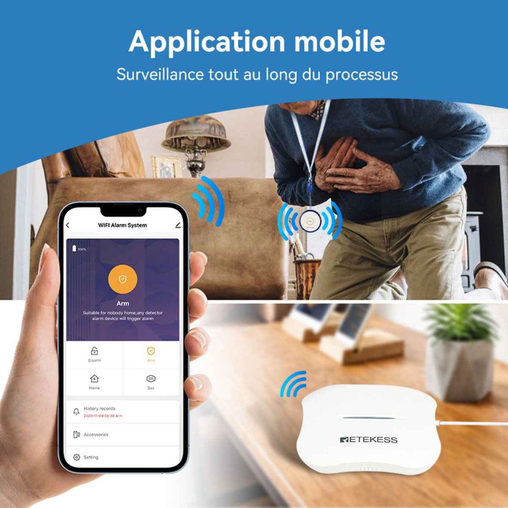 Retekess TH013 WiFi Bouton d'appel d'urgence avec Receveur d'alerte TH011 Système d'appel pour Soignant pour Personne âgée