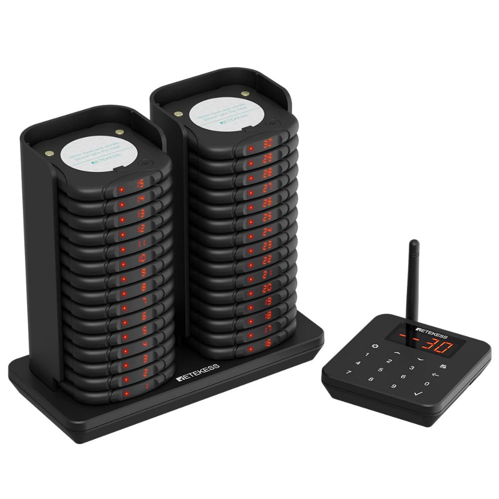 TD186 Système de Téléavertisseur Empilable pour Restaurant avec Support Amovible Anti-basculement Retekess
