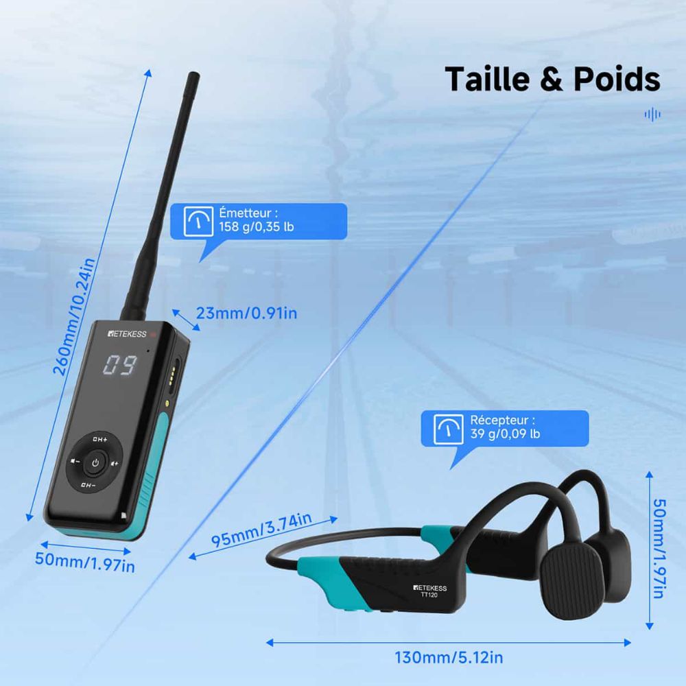 Retekess TT120 IP68 Casque à Conduction Osseuse Étanche Natation, Surf Course Pied