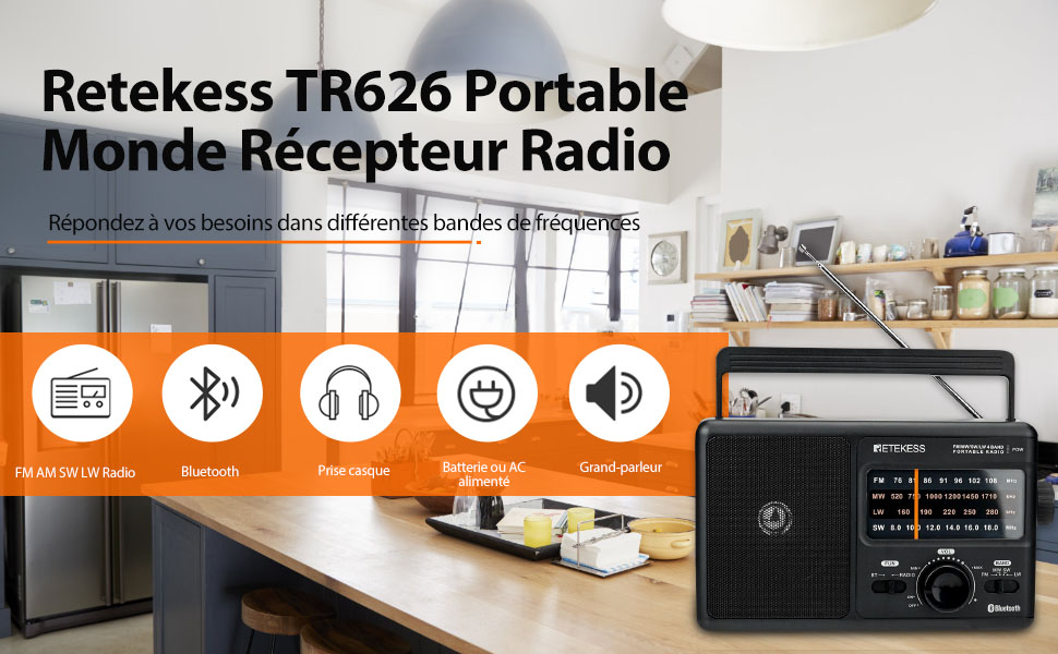 Retekess TR626 Poste Radio Bluetooth FM AM SW LW