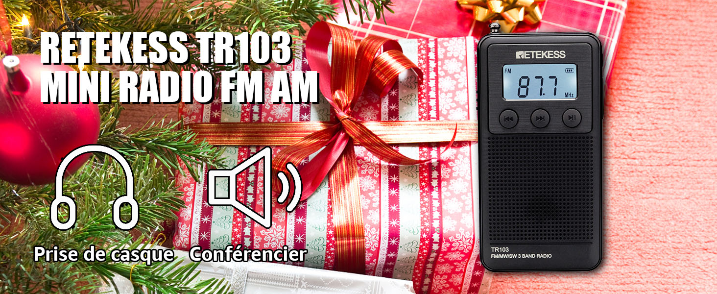 Retekess TR103 Mini Radio de Poche, Radio Portable FM MW SW, Radio Lecteur  MP3 DSP Récepteur Numérique avec Batterie Rechargeable