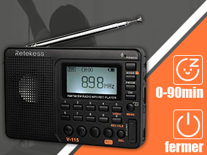 Retekess V115 Radio Portable,Petite Radio Rechargeable, FM AM SW, Piles et  Secteur, Carte TF, Enregistreur, MP3, Réveil, Salle de Bain, Cuisine