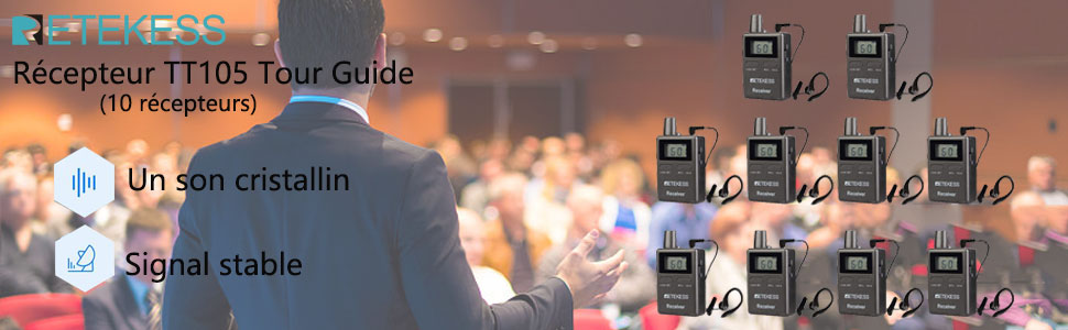 Retekess Récepteur du Guide Touristique sans Fil Compatible avec le Système de Guide Touristique TT105 TT105