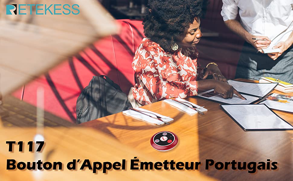 bipeur appel serveur T117 Bouton d’Appel sans Fil Émetteur Portugais