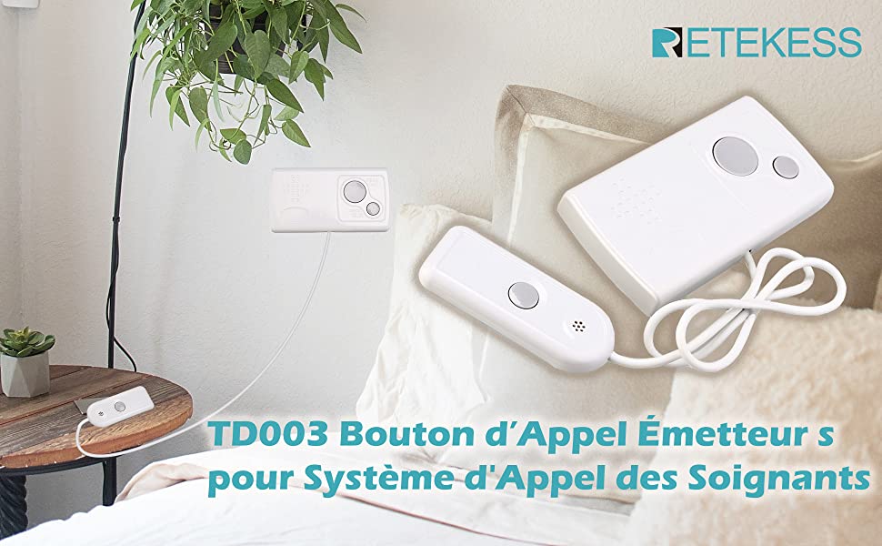 D003 Bouton d’Appel Émetteur sans Fil 2 Touche Bouton Système d'Appel des Soignants TD003 Bouton d’Appel Émetteur sans Fil 2 Touche Bouton Système d'Appel des Soignants