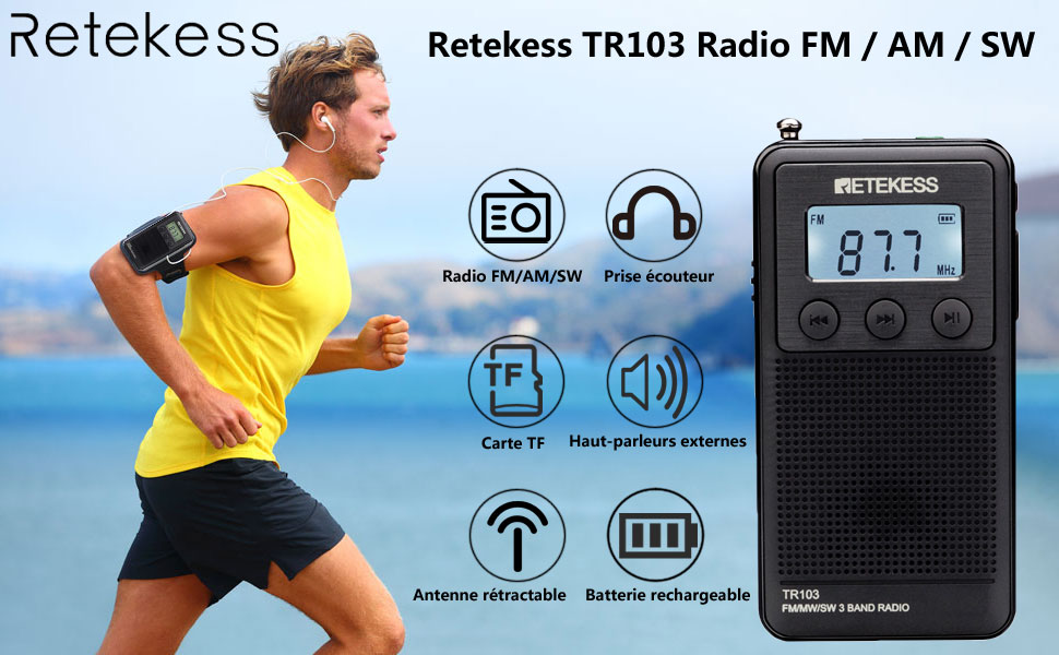 Retekess TR103 Mini Radio de Poche, Radio Portable FM MW SW, Radio Lecteur  MP3 DSP Récepteur Numérique avec Batterie Rechargeable,Cadeau(Noir) :  : High-Tech