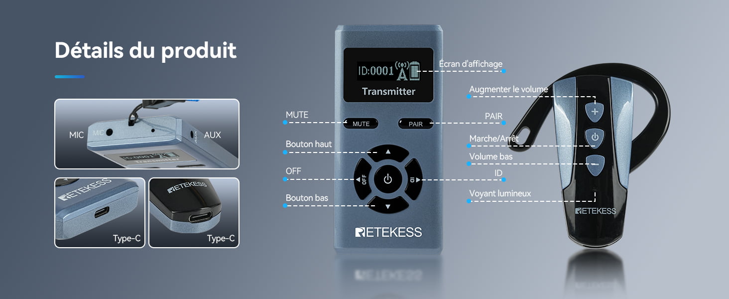 Détails-tt106s-récepteur-tour-d'reille-pour-système-de-guide-touristique-sans-fil-retekess
