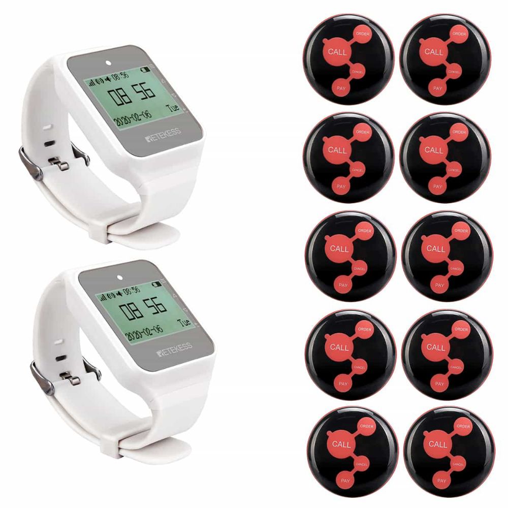 Retekess Bipeur Restaurant TD108 Montres Pager et TD010 Bouton d'Appel Noir pour les Bars, Service de Restaurant